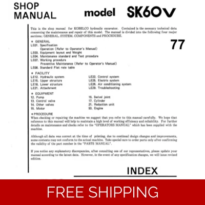 KOBELCO SK60V (MARK5) EXCAVATOR WORKSHOP MANUAL KOBELCO SK60V (MARK5) EXCAVATOR WORKSHOP MANUAL